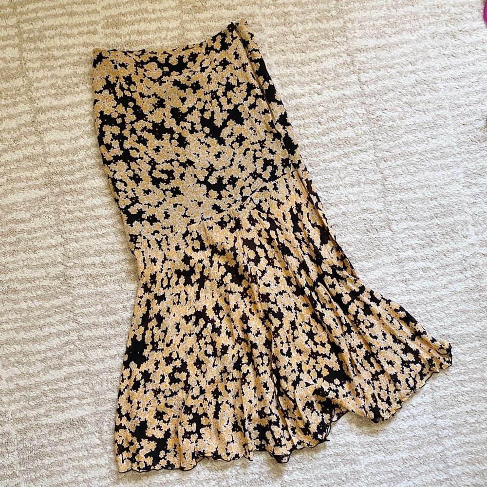 & other stories midi black yellow floral print mermaid skirt